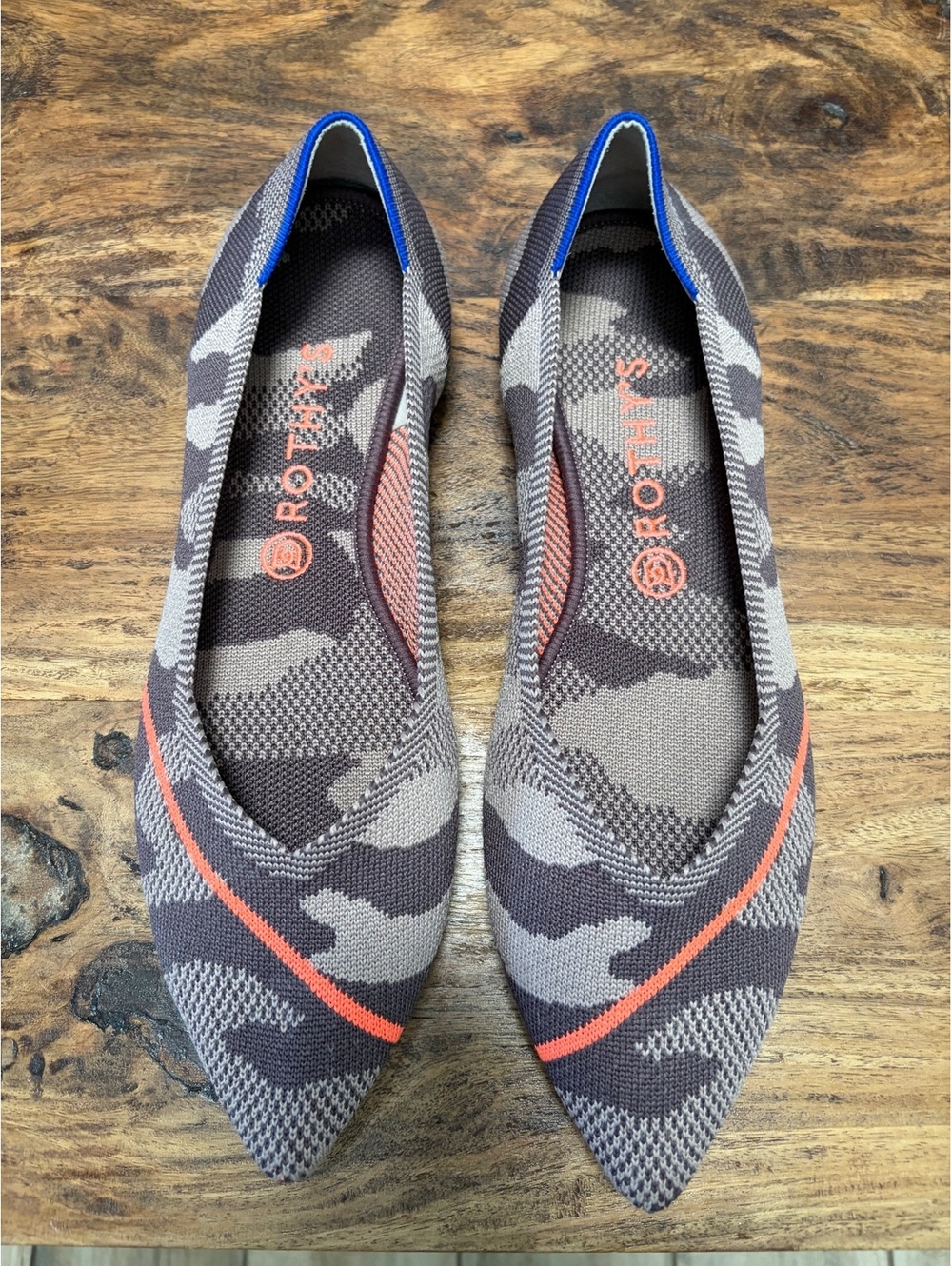 Rothy's Women's Pointed Toe Flats in Brown and Gray Camouflage Knit Size 11.5